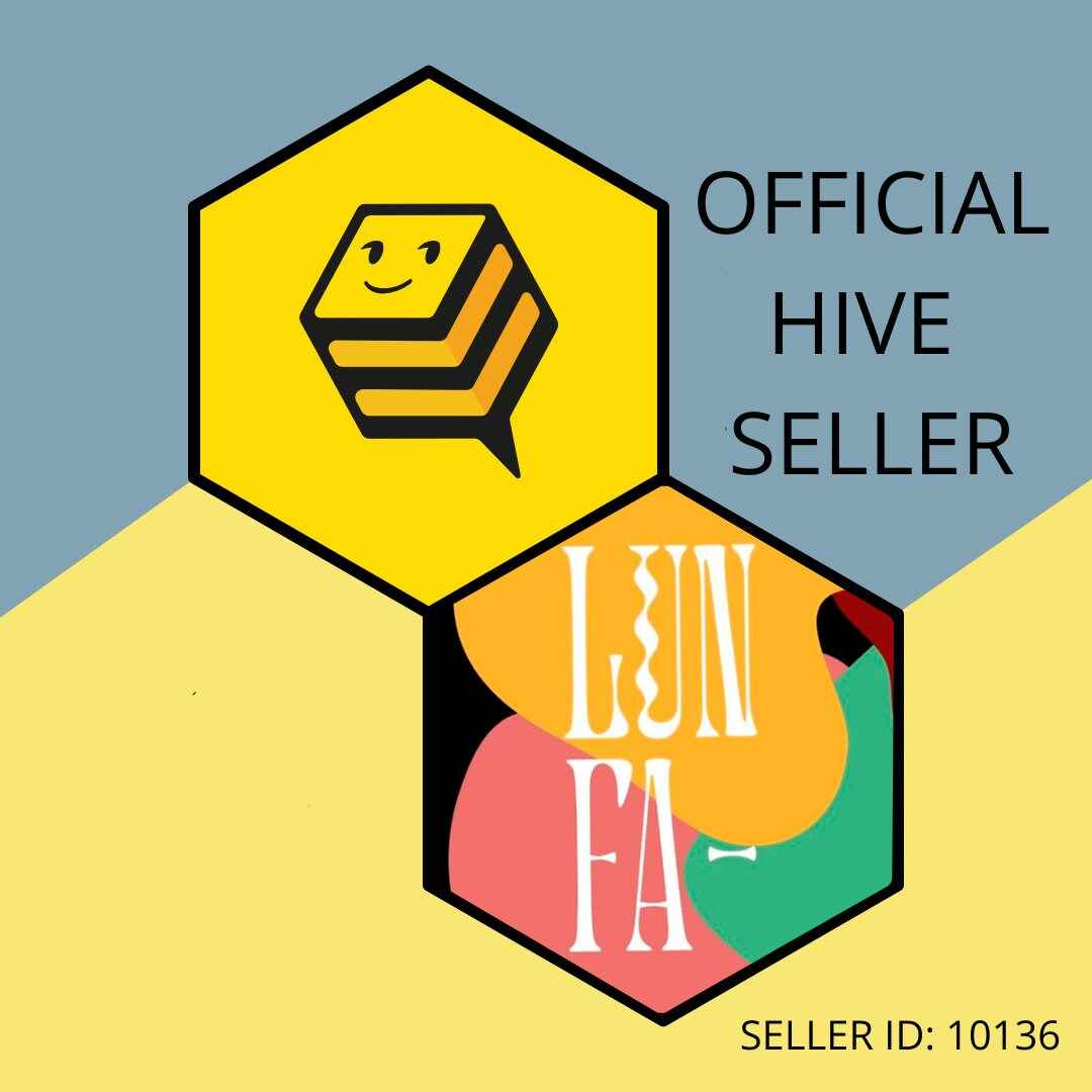 Promotional graphic for "Official Hive Seller" ID: 10136. Features the yellow Hive logo and the abstract brand name LUNFA.