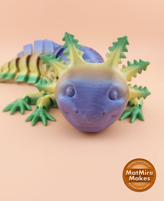 Flexible Axolotl | 3D Printed Cute Amphibian | Squishy Desk Companion | Novelty Stress Relief | Articulated Collectible | Articulated