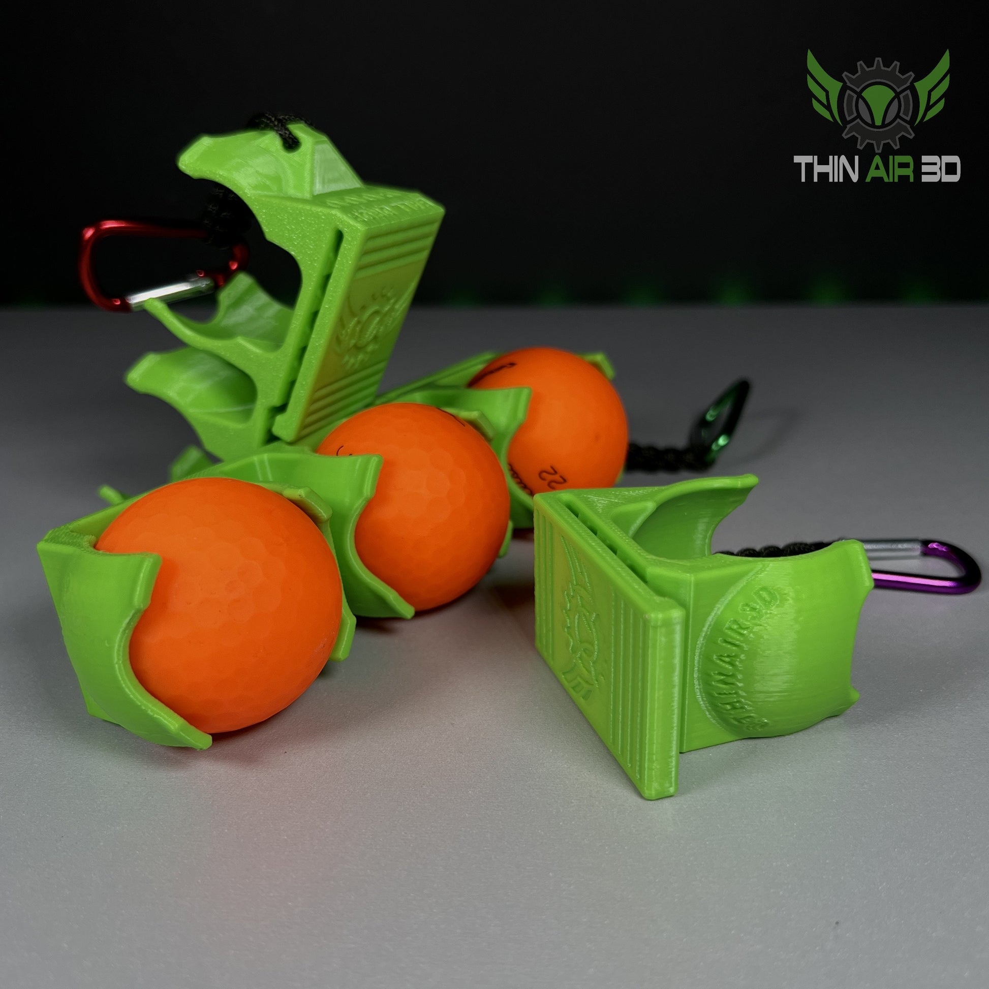 3D Printed Golf Ball Holder with Carabiner Clip – Available in 1, 2, or 3 Ball Variants – Multiple Colours
