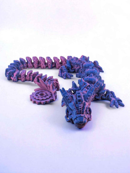 Steampunk Dragon: Articulated Fantasy Creature, Fidget Desk Decor, ASD toy, Colourful two tone design