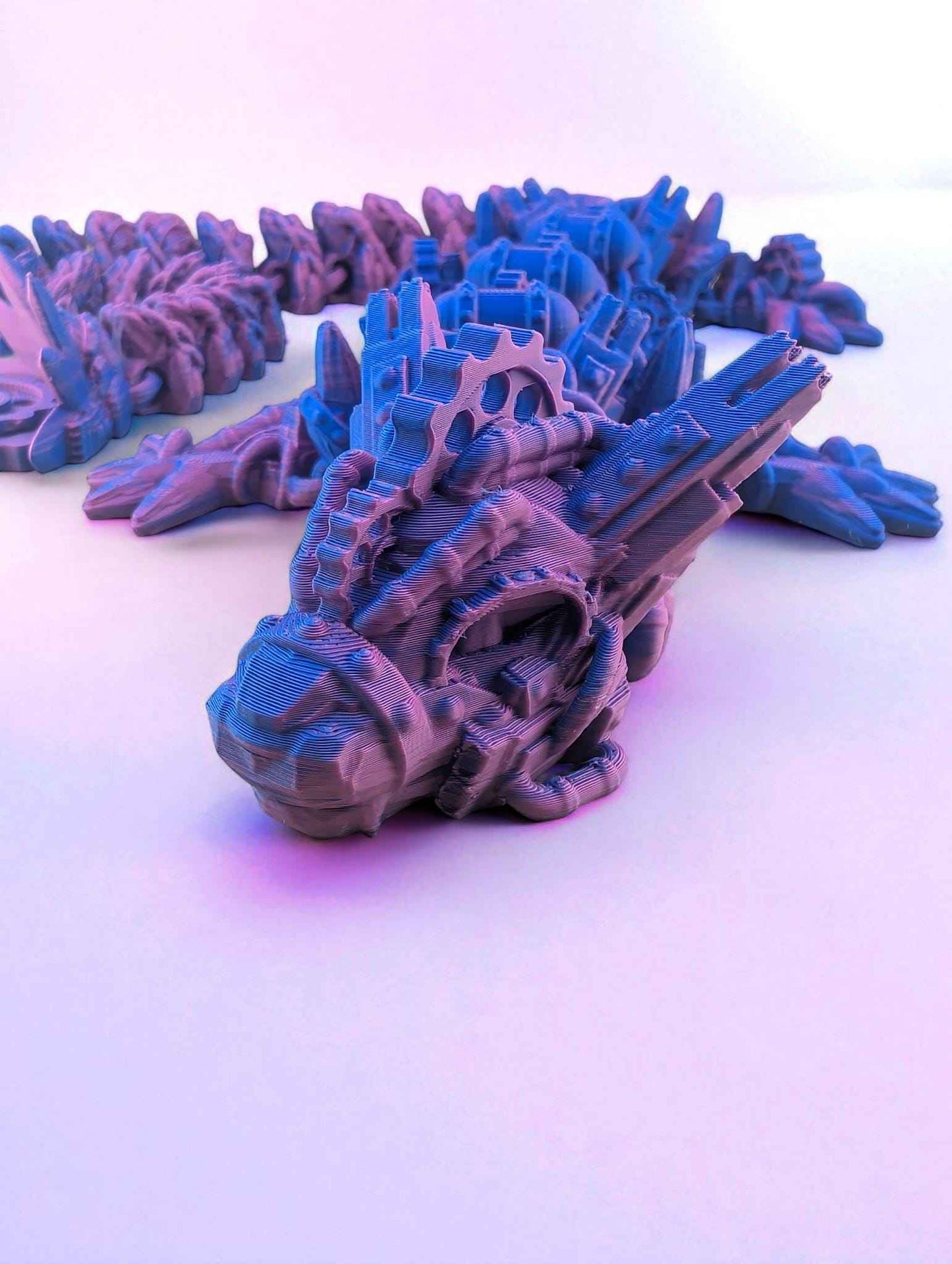 Steampunk Dragon: Articulated Fantasy Creature, Fidget Desk Decor, ASD toy, Colorful two tone design
