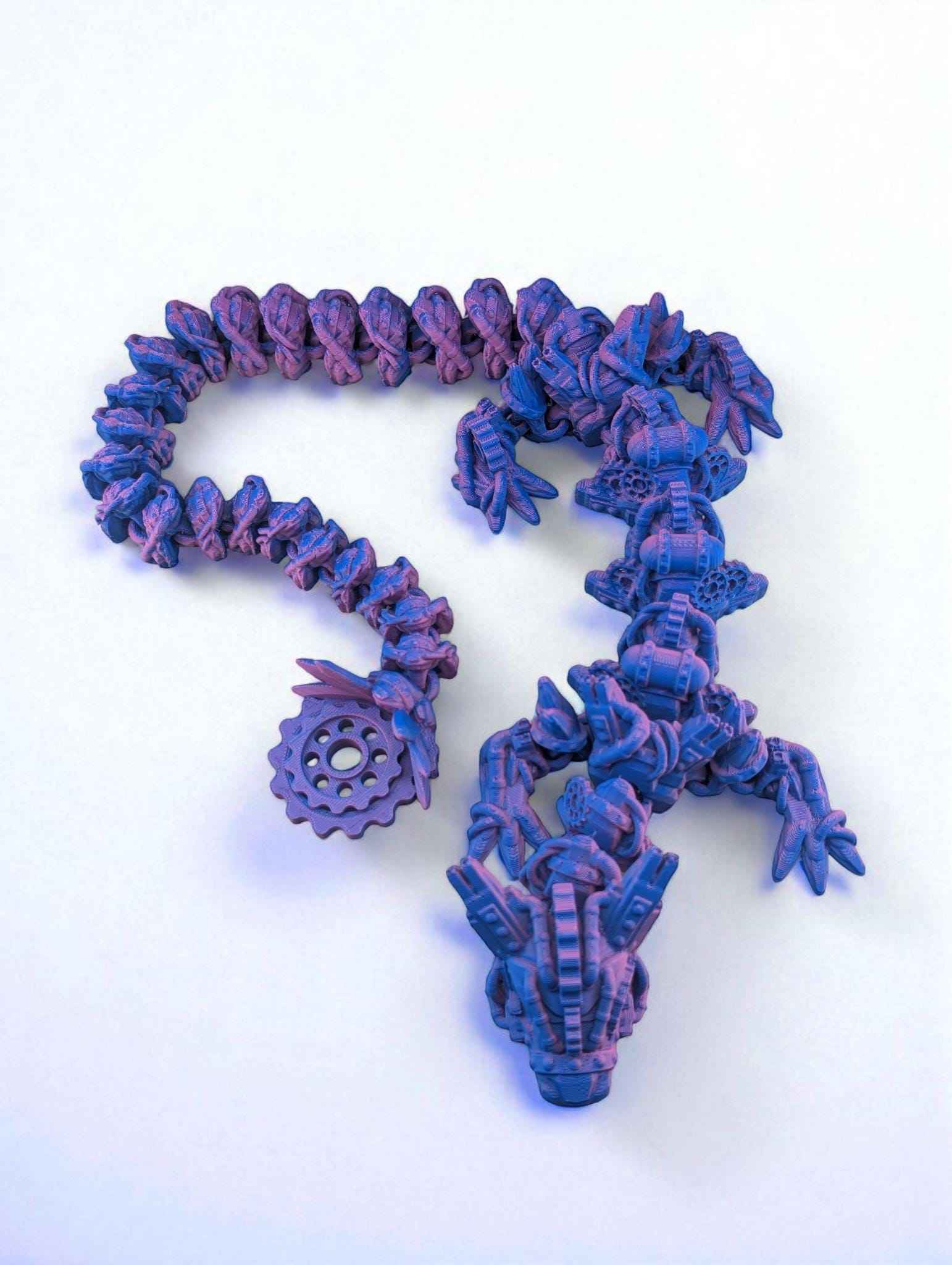 Steampunk Dragon: Articulated Fantasy Creature, Fidget Desk Decor, ASD toy, Colorful two tone design